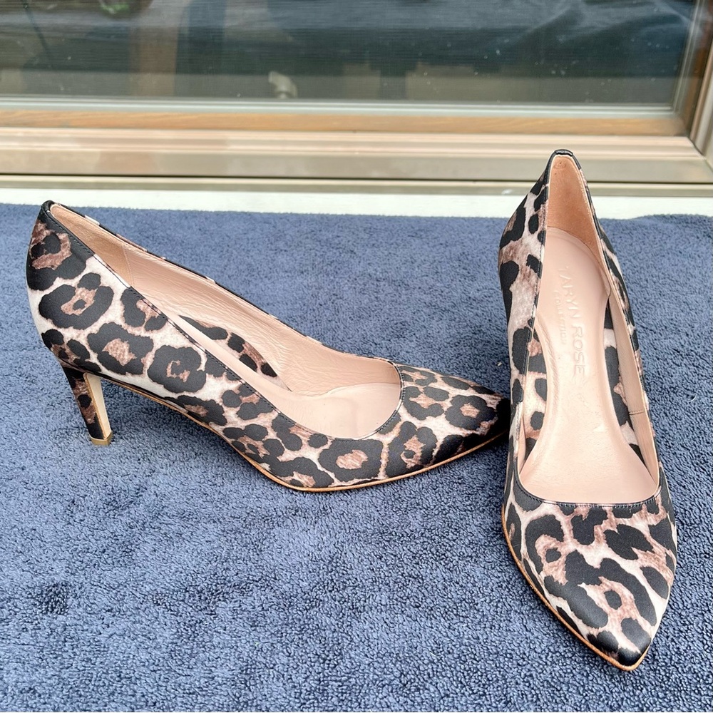 Taryn Rose fabric leopard print heels, made in Italy